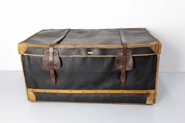 Late 19th Century French Leather Trunk with Train Labels for sale