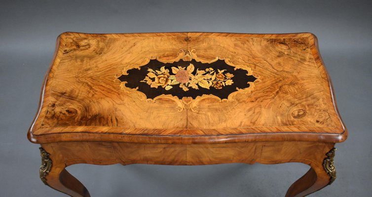 19th Century English Victorian Burl Walnut and Marquetry Inlaid