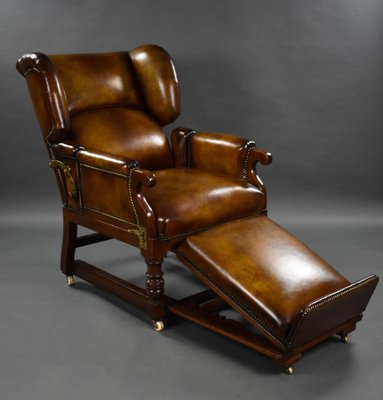 19th Century Victorian Hand Dyed Leather Reclining Chair by Foota