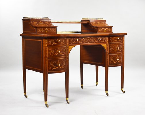 19th Century Victorian English Marquetry Inlaid Carlton House Desk