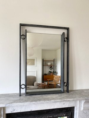 Espejo rectangular con marco de hierro industrial