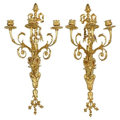 Important Pair of Late 19th Century Gilded Sconce Mirror Appliques Important Pair of Late 19th Century Gilded Sconce Mirror Appliques