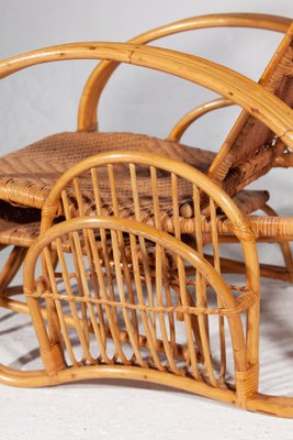 Boho Bamboo Extendable Lounger in Rattan with Magazine Holder