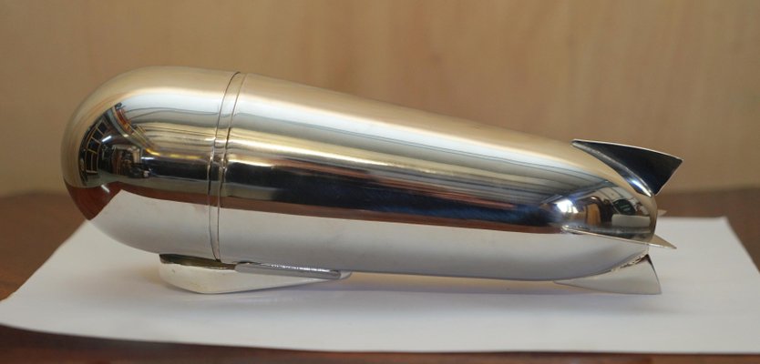 Art Deco Style Silver Hallmarked Zeppelin Cocktail Shaker, 1960s
