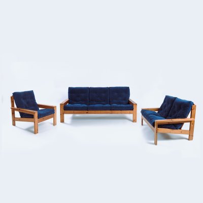 Vintage Pinewood Sofa Armchairs with Visible Joints Set of 3