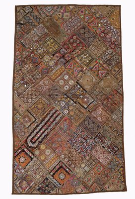 Grande Tapisserie Murale Ethnique Brodée - Or 25x50 Pouces - Artisanat Inde Vintage