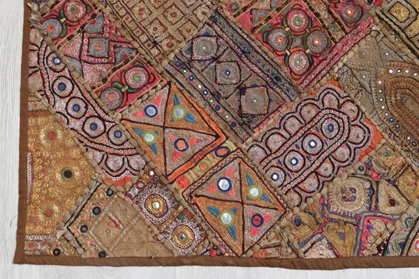 洋書 Handmade in India Vintage Embroidered Wall Hung Patchwork Tapestry, Kutch