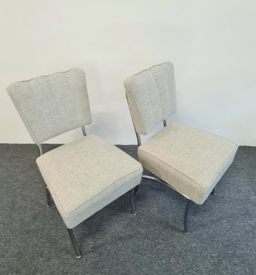 Mid Century Fabric Tubular Steel Dining Chairs in Bauhaus Style by Jozsef Peresztegi 1960s Set of 2