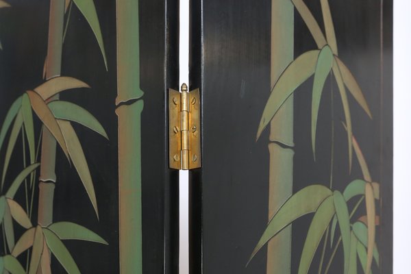 Large Chinese 6-Panel Gold Leaf and Black Lacquer Folding Screen