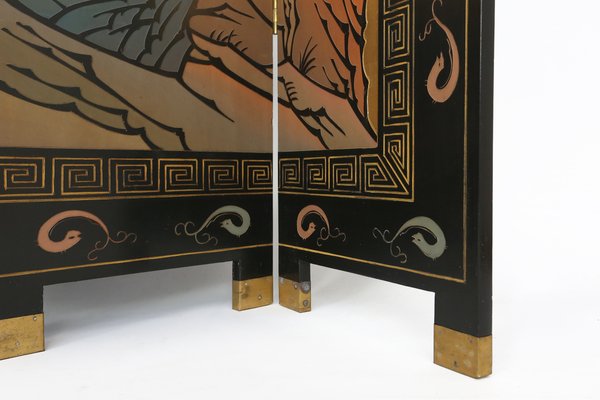 Large Chinese 6-Panel Gold Leaf and Black Lacquer Folding Screen