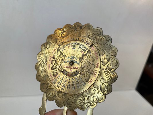 Vintage Hand-Engraved Perpetual Calendar in Brass, 1960s for sale at Pamono
