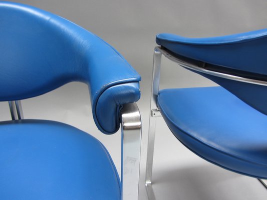 Blue Leather Chairs By Horst Brüning, Blue Leather Chairs