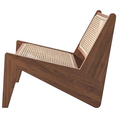 Kangaroo Low Armchair in Wood and Woven Viennese Cane by Pierre Jeanneret for Cassina