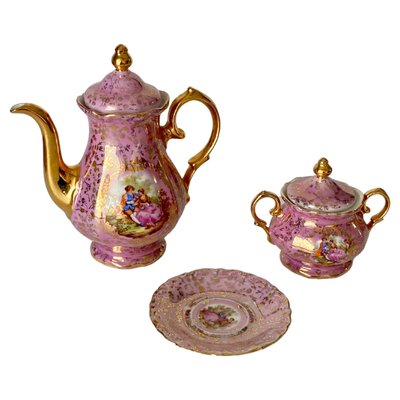 Deutsches Kaffeeservice aus Porzellan in Rosa und Farbe, Deutschland, 1950er bei Pamono kaufen