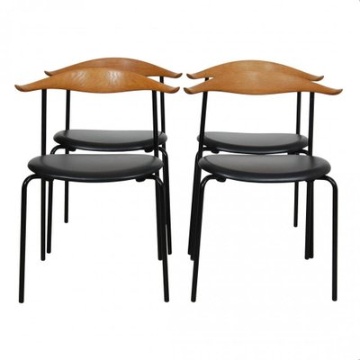 CH88 Dining Chairs in Oak and Black Leather by Hans Wegner for Carl Hansen  & Søn, Set of 4