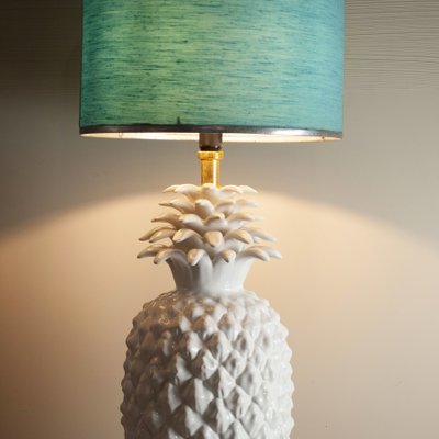 Italian Enameled Ceramic and Brass Pineapple Lamp, 1960s