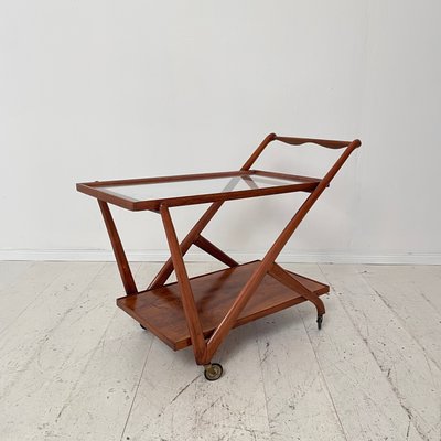 Mid-Century Sculptural Light Brown Bar Cart attributed Cesare Lacca, for sale at Pamono