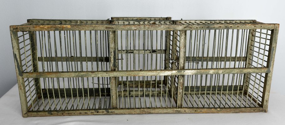 Ancienne cage à oiseaux ou volière murale française - Bois