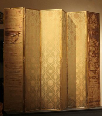 19th Century Italian Six-Panel Painted Wood Folding Screen in Gilt