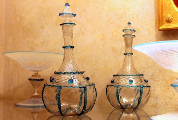18th Century Italian Murano Clear Glass and Blue Trimmed Blown 