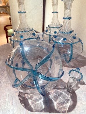 18th Century Italian Murano Clear Glass and Blue Trimmed Blown