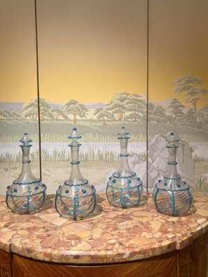 Bottiglia in vetro di Murano trasparente e vetro soffiato blu, Italia,  XVIII secolo in vendita su Pamono