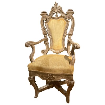 Italian Rococo Silver Mecca Giltwood Throne Armchair, Rome, 18th