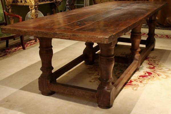 17th Century Italian Walnut Rustic Trestle Refectory Dining or Library Table