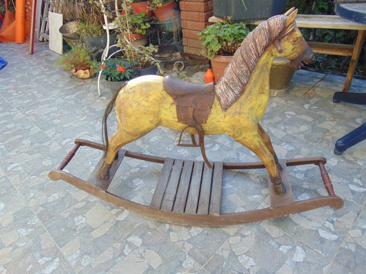 19th Century Wooden Rocking Horse for sale at Pamono