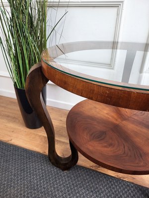 Italian Art Deco Briar Burl Wood and Glass Round Center Coffee Table 1940s