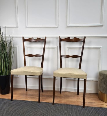 Mid Century Modern Italian Walnut Upholstered Dining Chairs