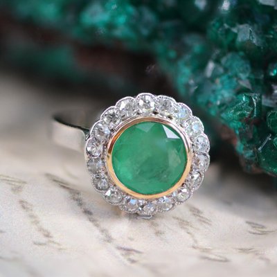 Bague Cocktail Diamants Et émeraude 18 Carats Or Jaune – Taille 54, 4,20 Cts, Fiançailles