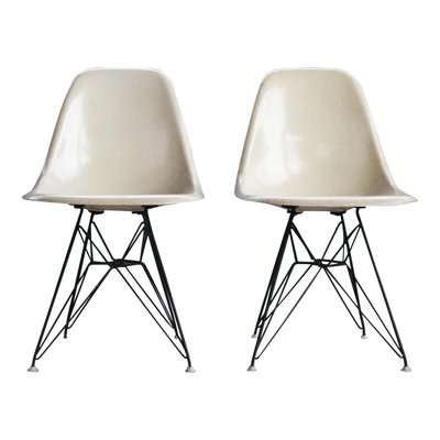 Vintage Eggshell Black Fiberglass Eiffel Tower Side Chairs by Charles Eames for Herman Miller 1950s Set of 2