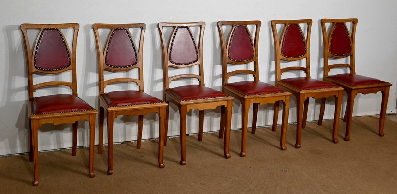 Art Nouveau Dining Chairs in Blond Mahogany by Louis Majorelle