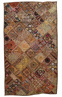 Tapisserie patchwork vintage : tenture murale indienne en coton cousue à la main - France