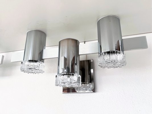 Italian Mid-Century Chrome and Glass Wall Sconces attributed to