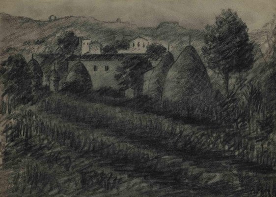 Achille Lega, Paesaggio, Disegno a carboncino, 1928 in vendita su Pamono