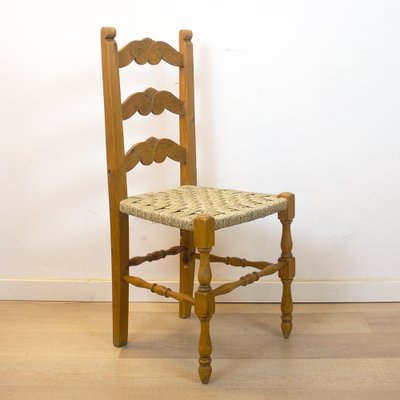 Rustic Chair with Woven Seat Spain 1950s