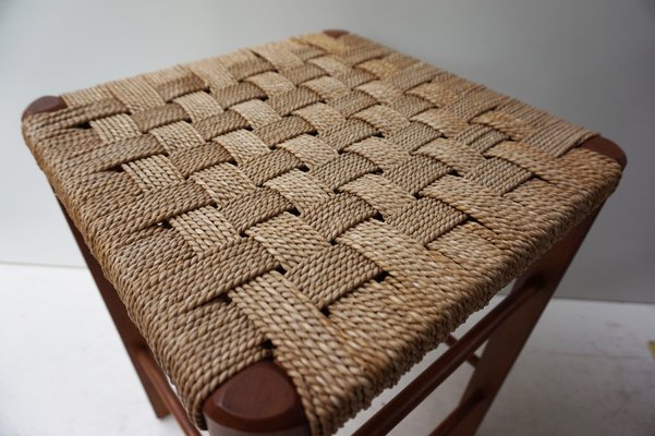 Mid-Century Wood and Rope Stool, 1960s for sale at Pamono