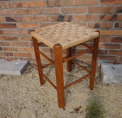 Mid-Century Wood and Rope Stool, 1960s for sale at Pamono
