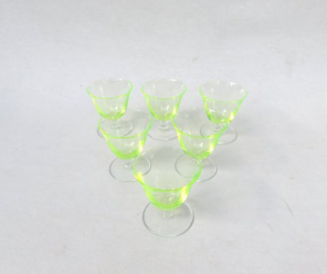 Vintage Uranium Glass Stemware - Mismatched Set of 6 - Green