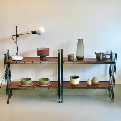Mid-Century Iron & Teak Multistrux Modular Shelving from