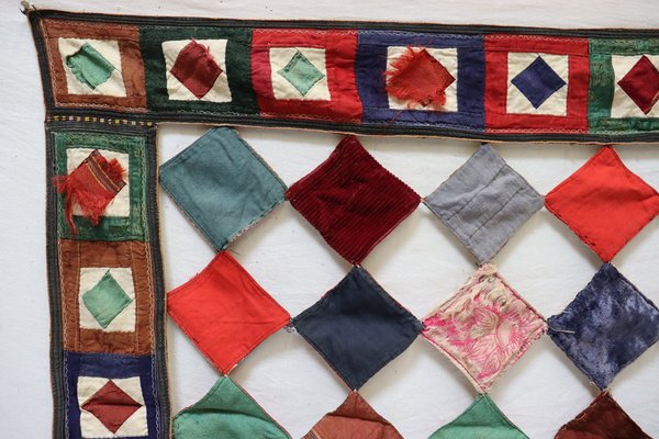 Tapisserie patchwork vintage faite main : décoration murale brodée en forme de miroir - France