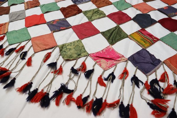 Tapisserie Murale/nappe Vintage - Patchwork Brodé Main Avec Miroirs - 60x40 Pouces, Coton