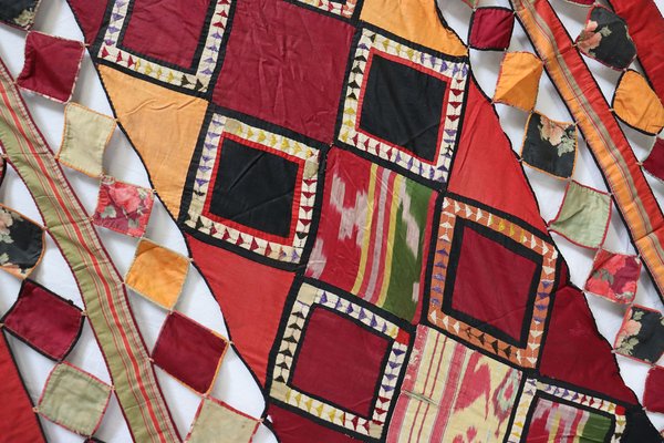 Grande Tapisserie Murale Ethnique – Coton Brodé Patchwork – Perles Main – 40x60 Inches