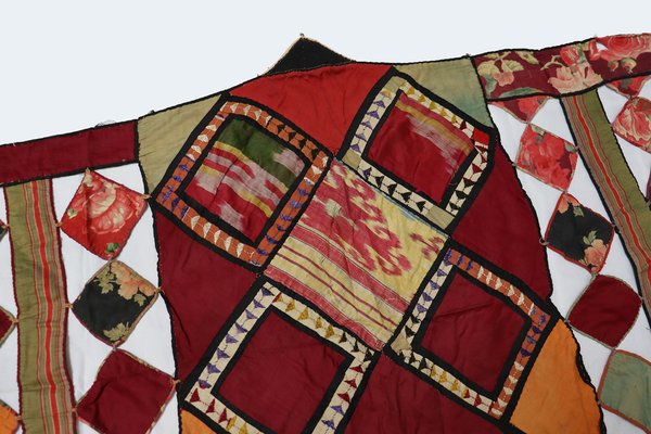 Tapisserie Murale Vintage Patchwork Brodée Main Avec Miroirs - 60x40cm