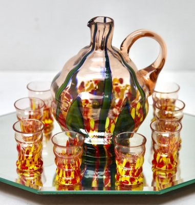 Murano Liqueur Shot Glasses and Decanter with Serving Tray, 1938