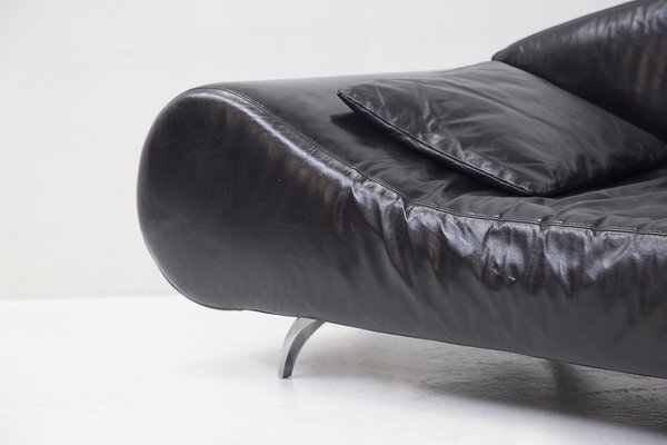 Sofá moderno vintage de cuero negro, años 90 en venta en Pamono