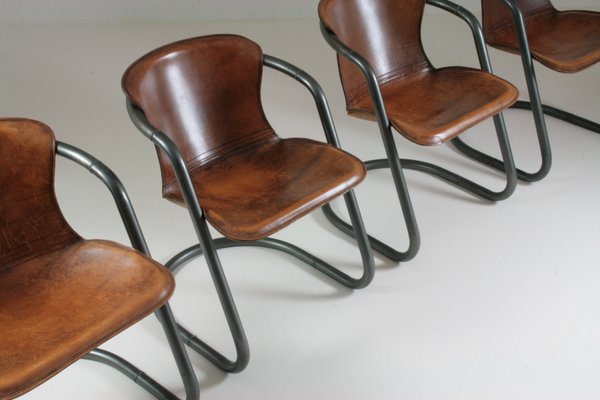 Cognac Leather Dining Chairs Italy Set of 4 for sale at Pamono
