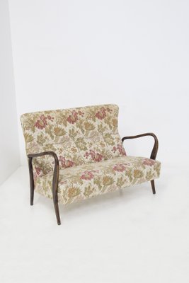 Sofa in Wood and Floral Fabric attributed to Paolo Buffa 1950s